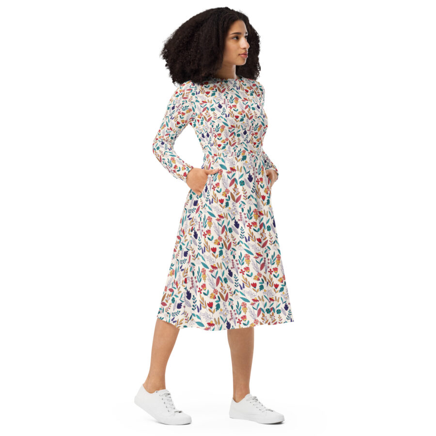 All over print long sleeve midi dress - Image 4