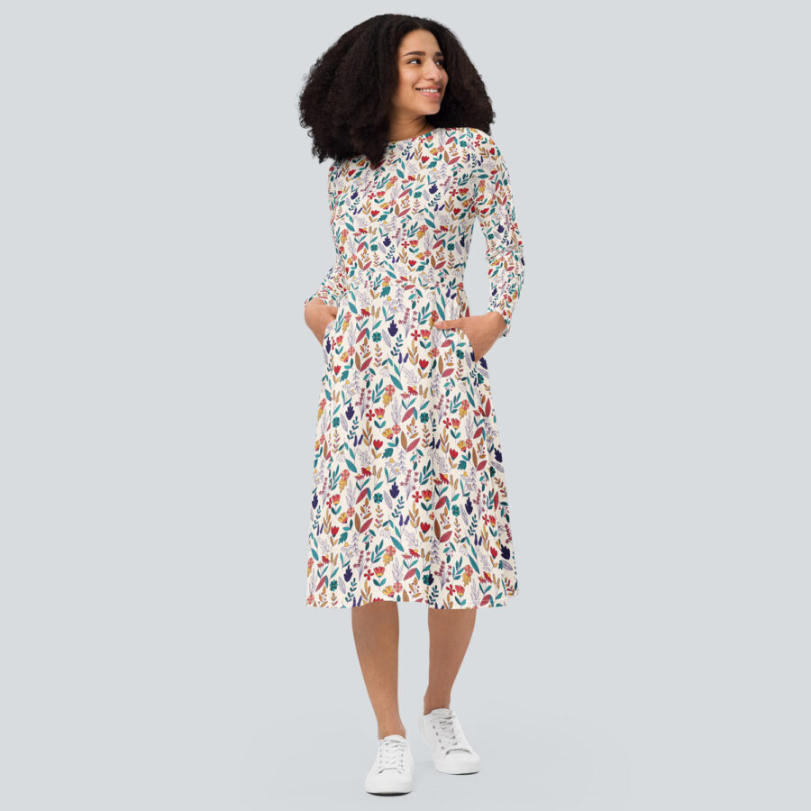 All over print long sleeve midi dress - Image 2