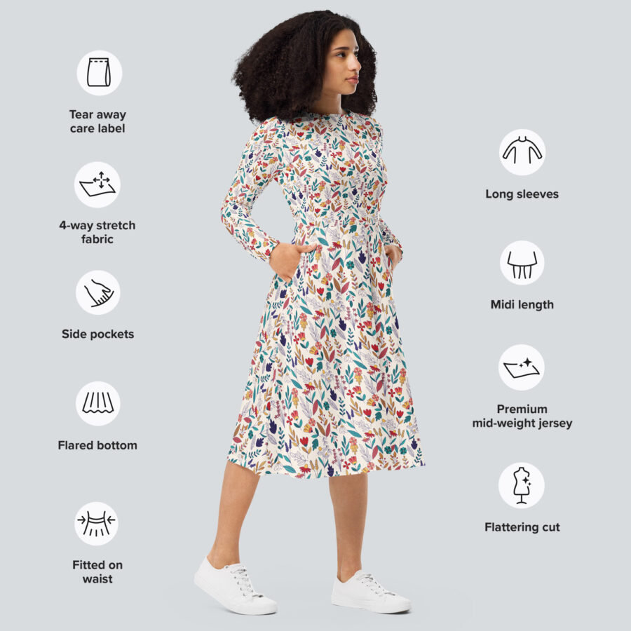 All over print long sleeve midi dress - Image 3